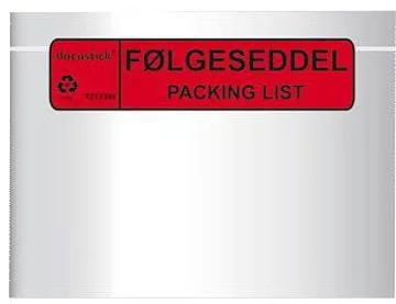 Docustick Standard lähetyslista-tasku painatuksella C5 225 mm x 165 mm