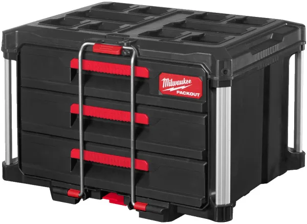 Milwaukee Packout Laatikosto, jossa 3 laatikkoa